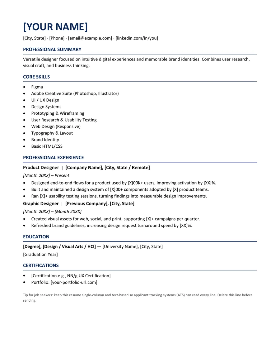 Prism product designer resume template preview