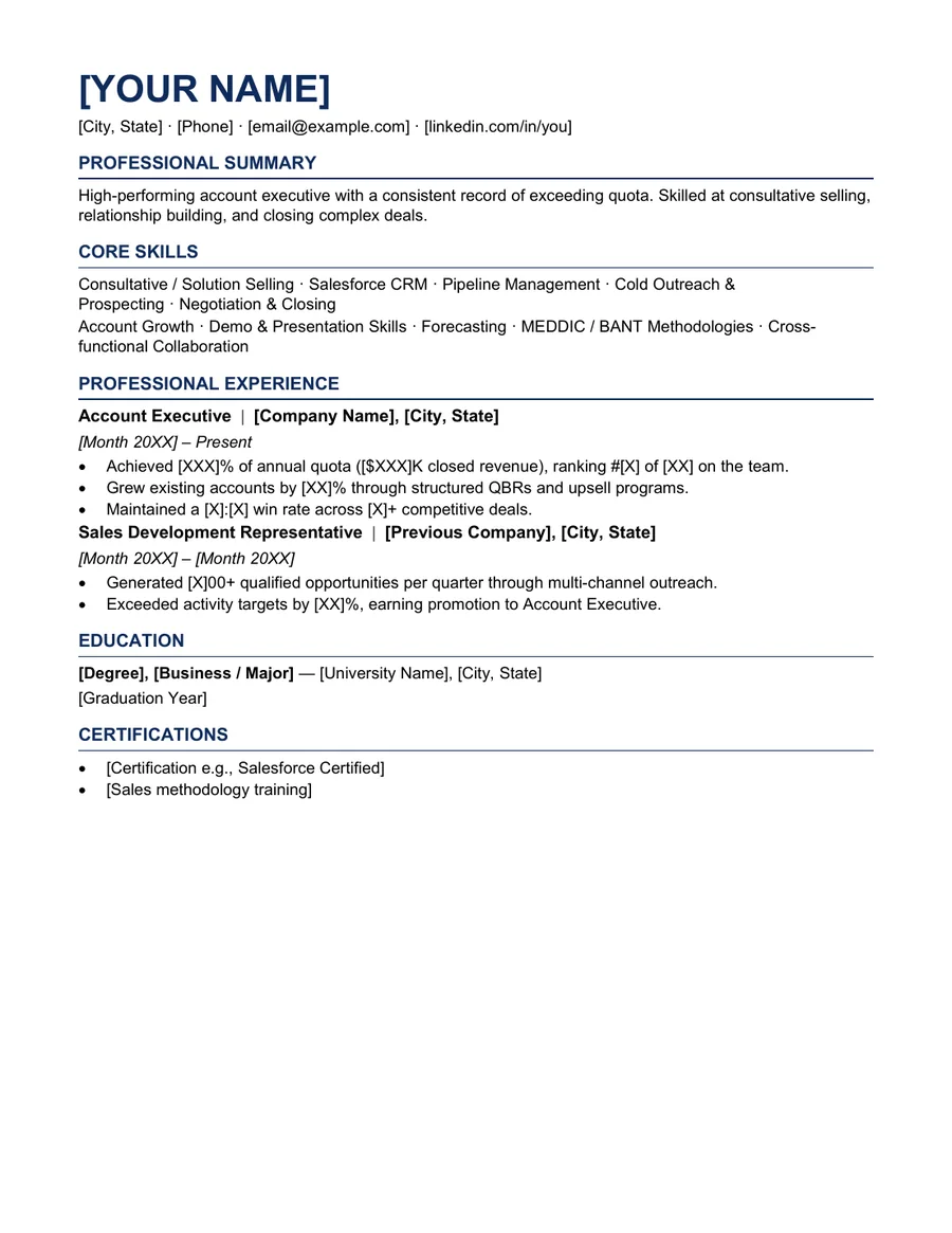 Catalyst sales resume template preview